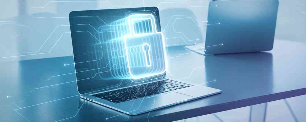 Ransomware prevention tips for small businesses shown with a secured laptop and lock icon